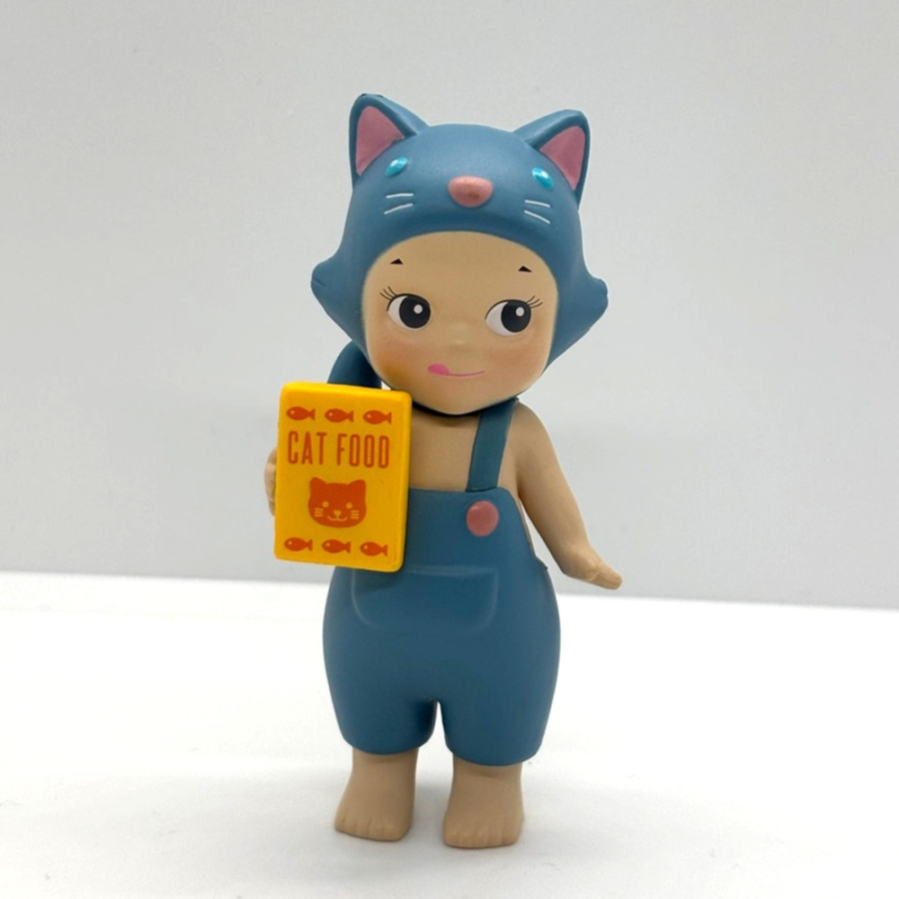 New Kewpie/Angel Collectible Mini Figure in Blue Gray Cat Costume, Open Blind Bx